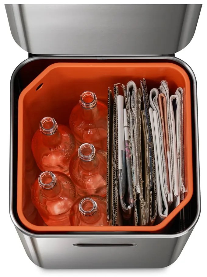 Bidone in acciaio per rifiuti differenziati in argento 40 l Totem Compact - Joseph Joseph