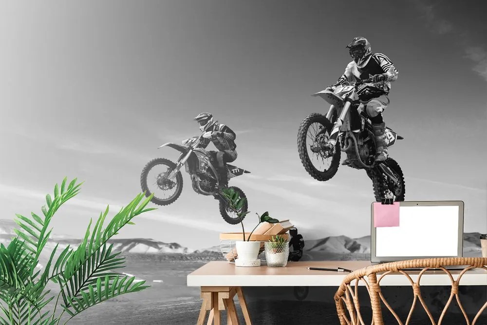 Carta da parati autoadesiva – Motociclisti in bianco e nero