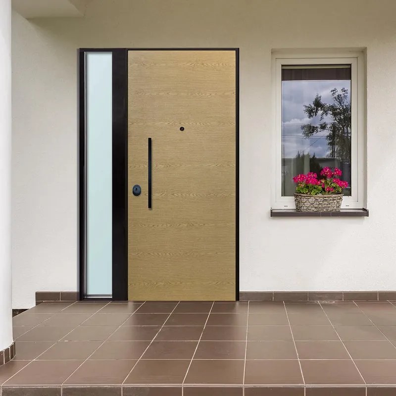 Porta blindata MASTER Silentium Oak L 90 x H 210 cm in PVC rovere/bianco, apertura spingere a sinistra, doppio vetro, falso telaio incluso