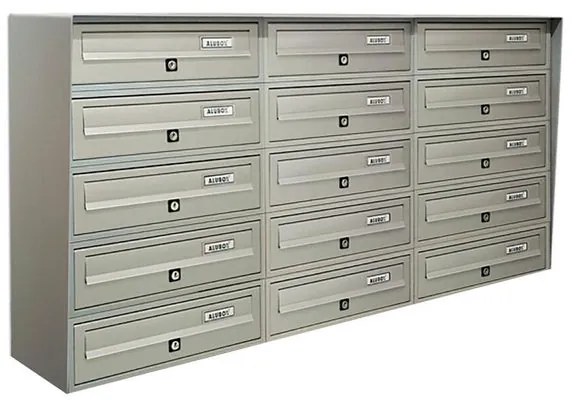 Casellario postale condominiale ALUBOX  Slim 15 posti formato rivista in alluminio argento satinato L 116 x P 30 x H 63 cm