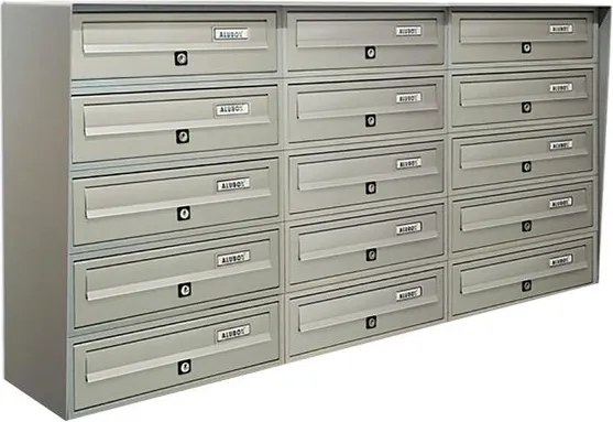 Casellario postale condominiale ALUBOX  Slim formato rivista in alluminio argento satinato L 116 x P 30 x H 63 cm