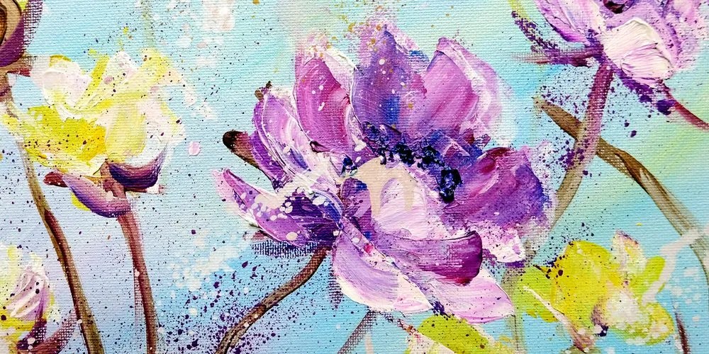 Quadro su tela – Dipinto di fiori gialli e viola