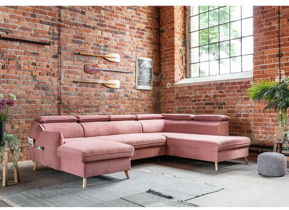 Divano letto angolare a U in velluto rosa chiaro (angolo destro) Sweet Harmony - Miuform