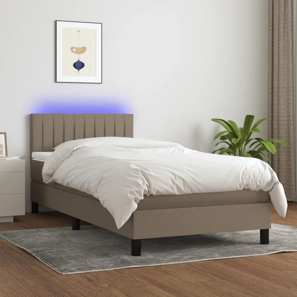 Letto A Molle Con Materasso E Led Tortora 90x190 Cm İn Tessuto /