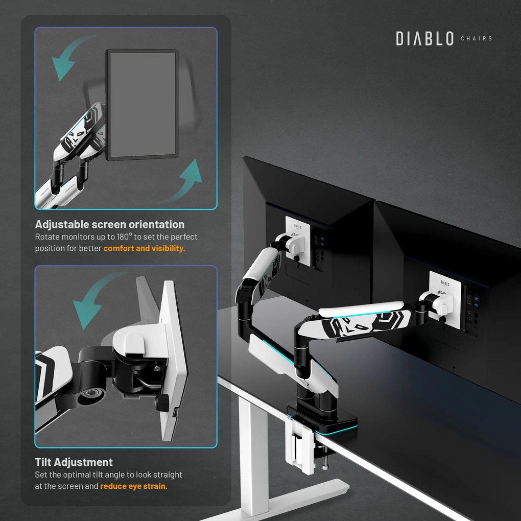 Supporto Doppio per Monitor da 49 Pollici Bianco e Nero X-Arm Dual RGB