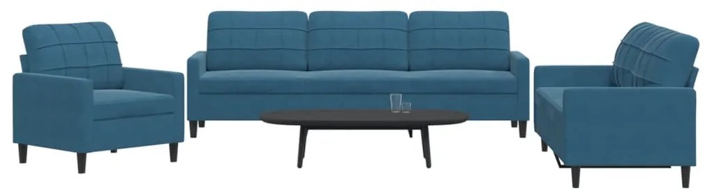 Set Di Divani 3 Pz Con Cuscini Blu İn Velluto /
