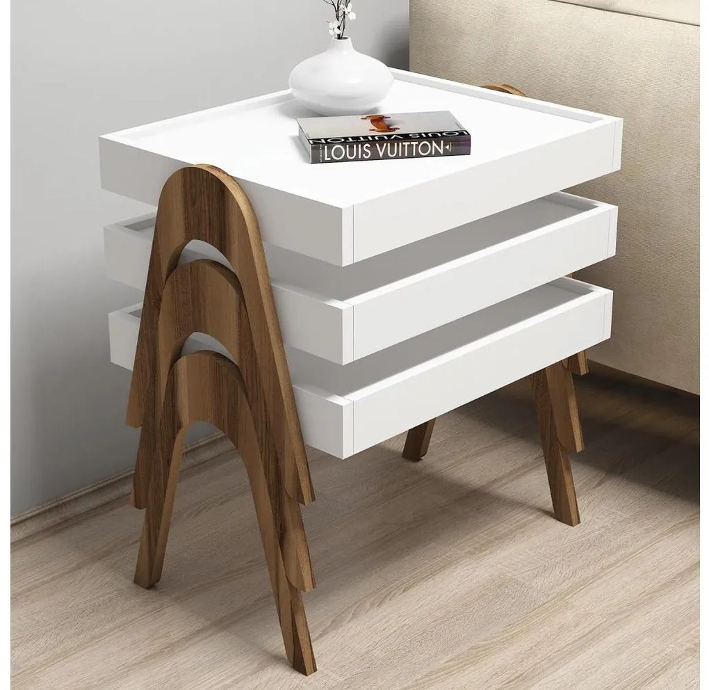 SET 3x Tavolino ROMA bianco/marrone