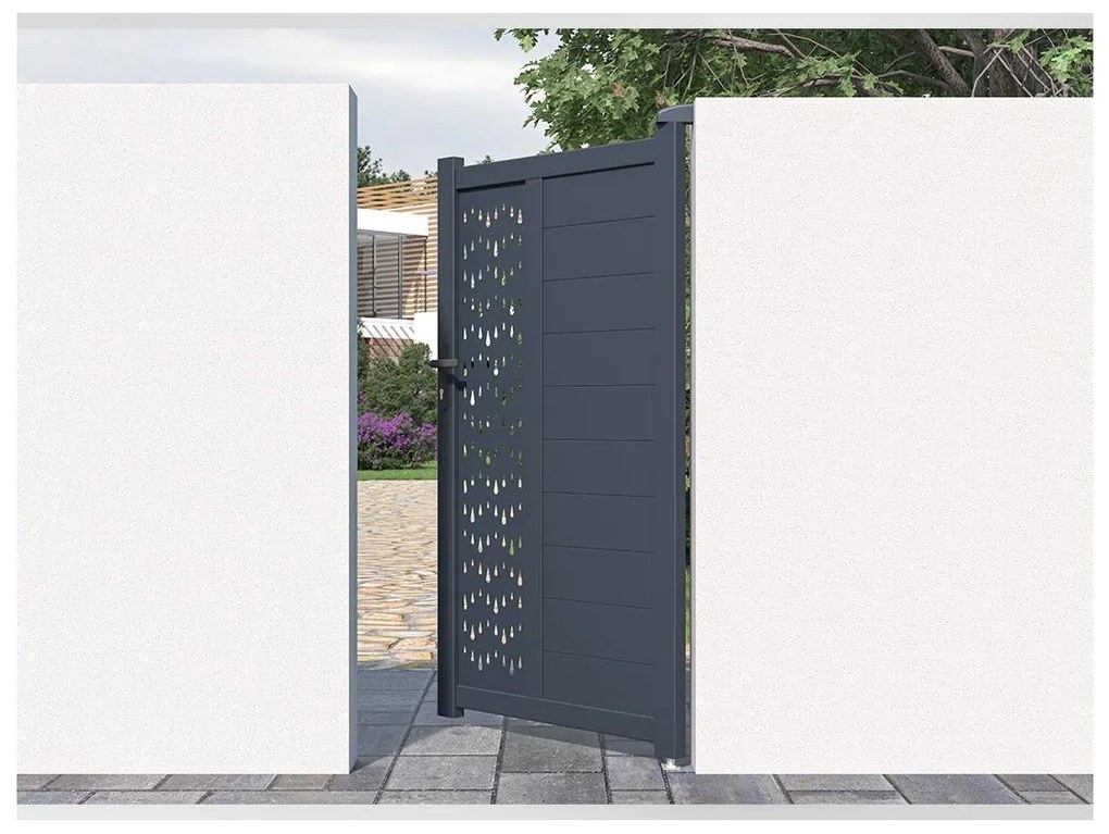 Cancello battente L103 x H181 cm in Alluminio semi traforato con motivi Antracite - GREGOR