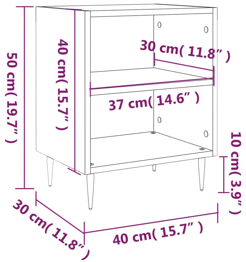 Comodini Grigio Sonoma 2 pz 40x30x50 cm in Legno Multistrato