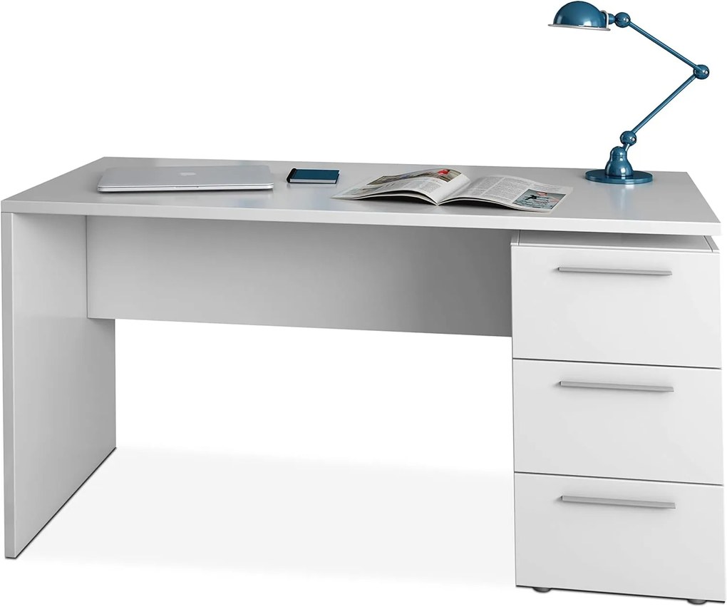 Scrivania 3 cassetti bianco lucido 138x60x74 cm
