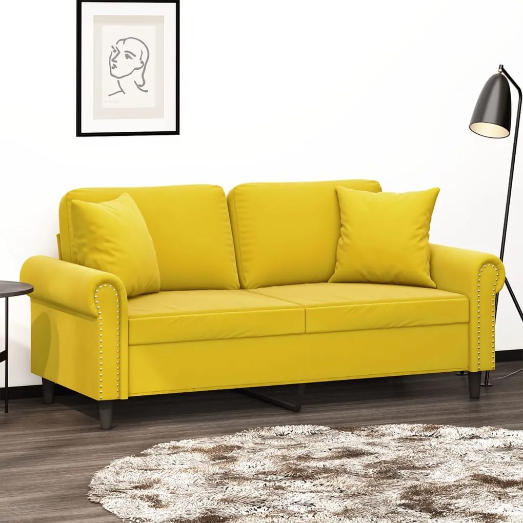 Divano A 2 Posti Con Cuscini Giallo 140 Cm İn Velluto /