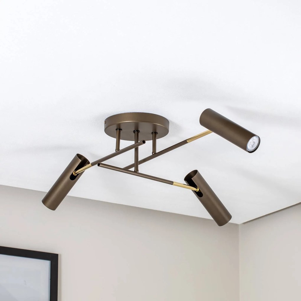 Plafoniera Axion, a 3 luci, color titanio, acciaio Axion Luminex, dimmerabile, Ottone / Oro, Soggiorno / Sala da pranzo, Metallo, Moderno, Faretto alogeno
