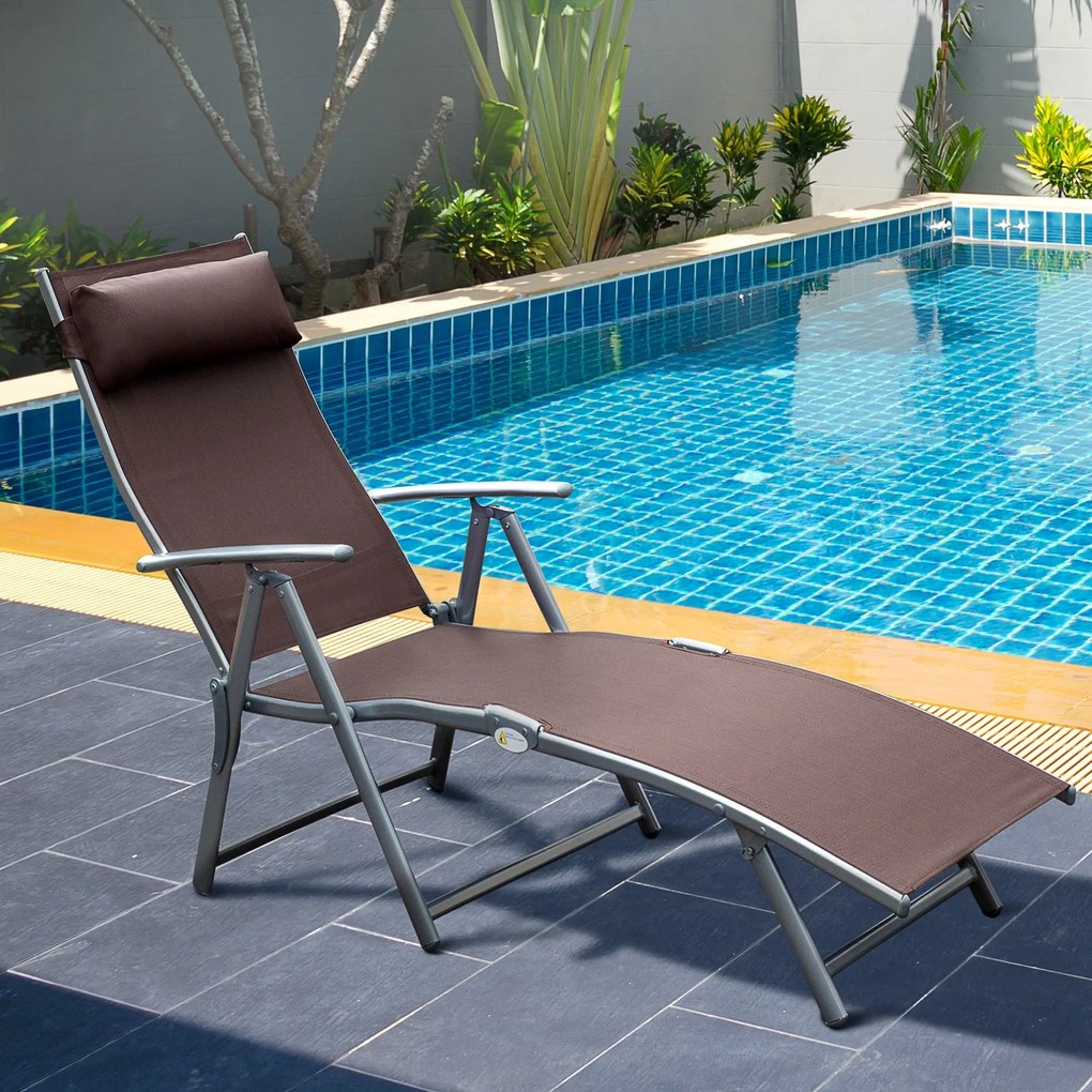Lettino Prendisole Relax Reclinabile Pieghevole Telaio in Metallo Marrone 137x63.5x100.5 cm...