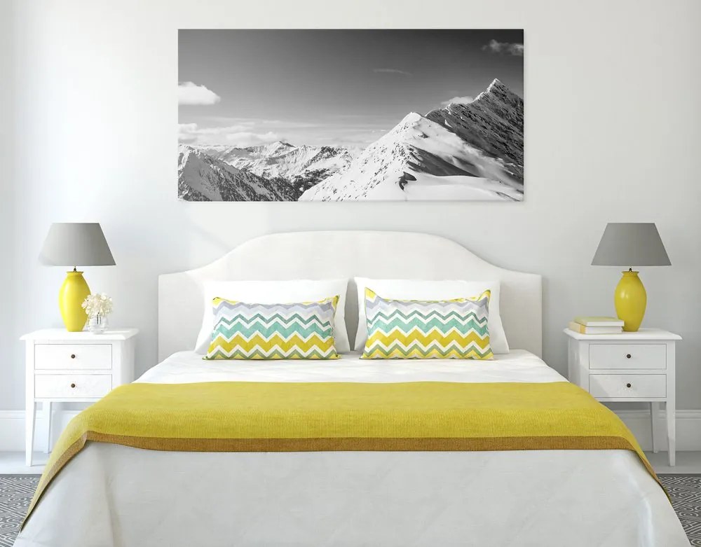 Quadro su tela – Catena montuosa innevata in bianco e nero