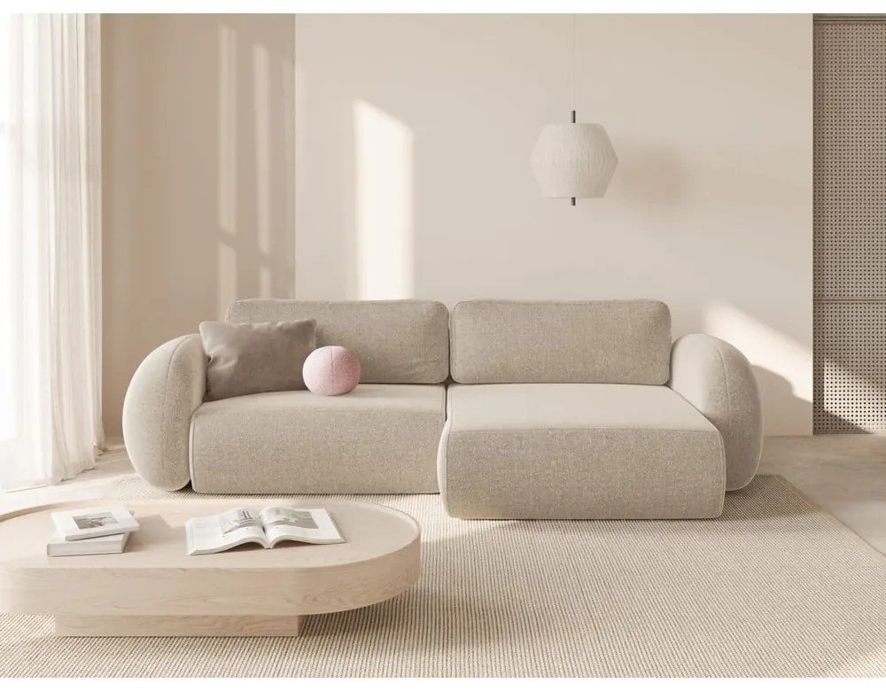 Divano angolare beige allungabile/con contenitore con rivestimento in ciniglia Tonale – Cosmopolitan Design