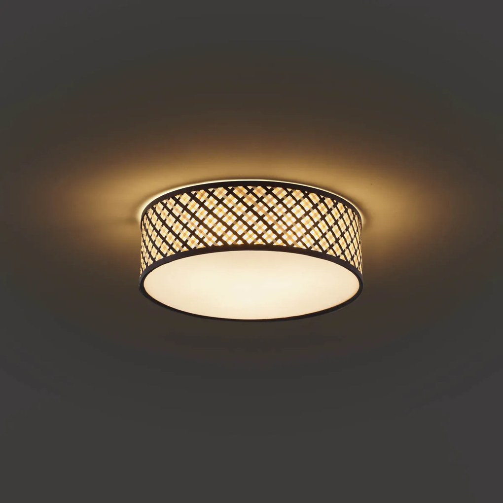 Lampada da soffitto in rattan orientale con struttura nera 40 cm - Tremmo
