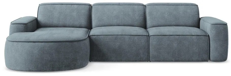 Divano angolare blu polveroso (con penisola a sinistra/con chaise lounge) con rivestimento in ciniglia Omao – Makamii