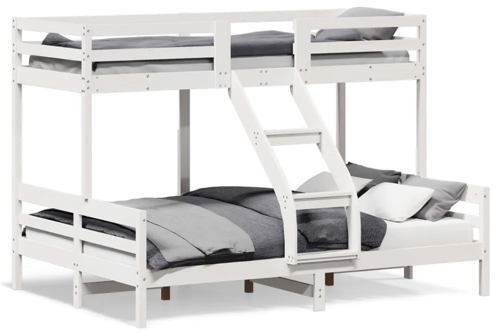 Letto A Castello 80x200/140x200cm Bianco Legno Massello Di Pino /