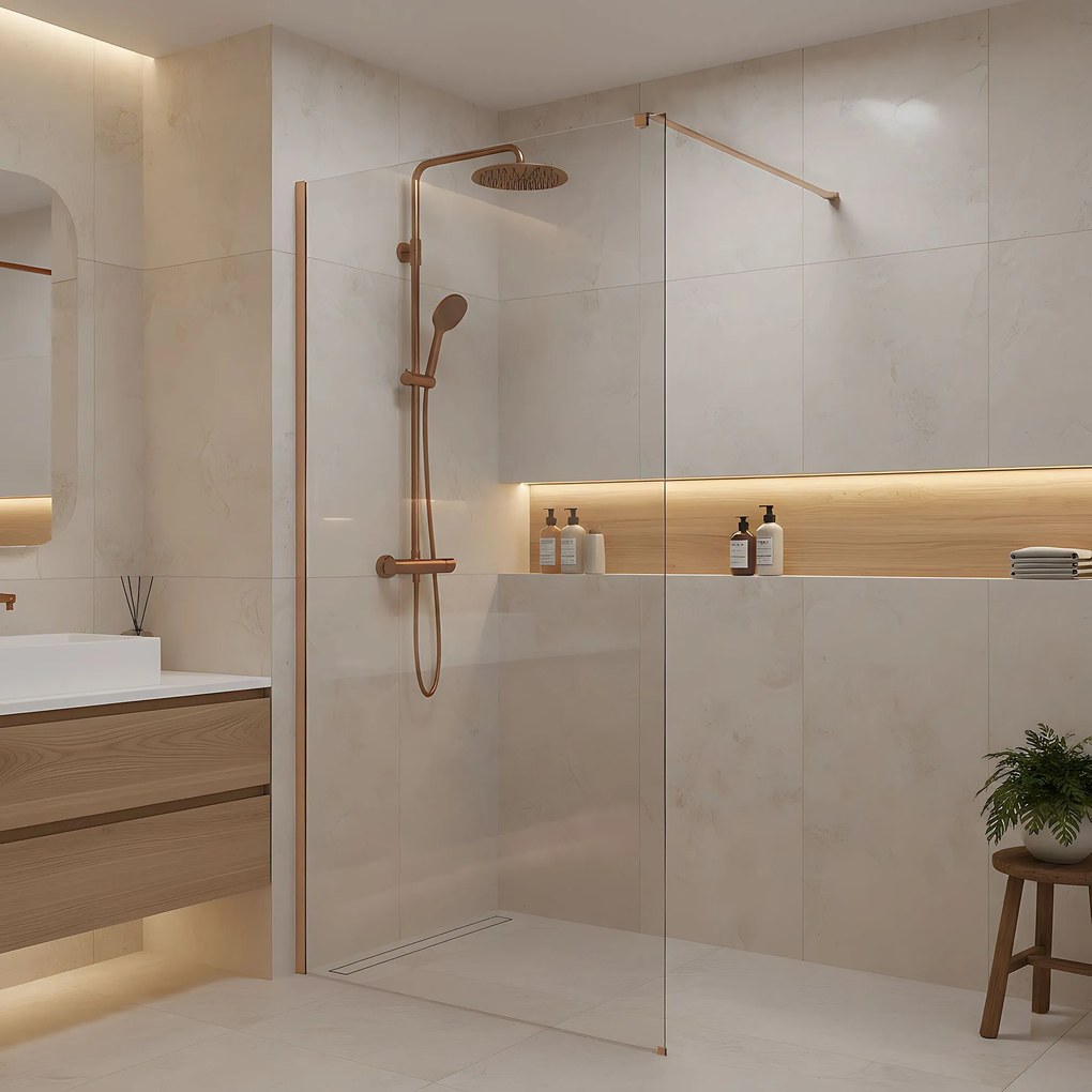 Parete doccia Rea Flexi Transparent / Brush Copper 80