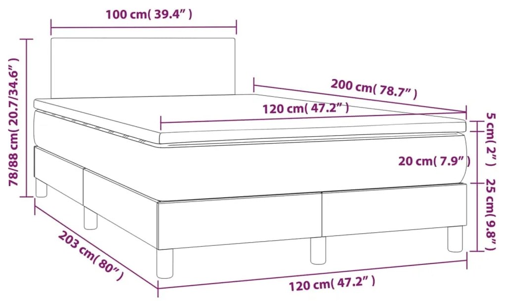 Letto a Molle Materasso e LED Marrone Scuro 120x200 cm Tessuto