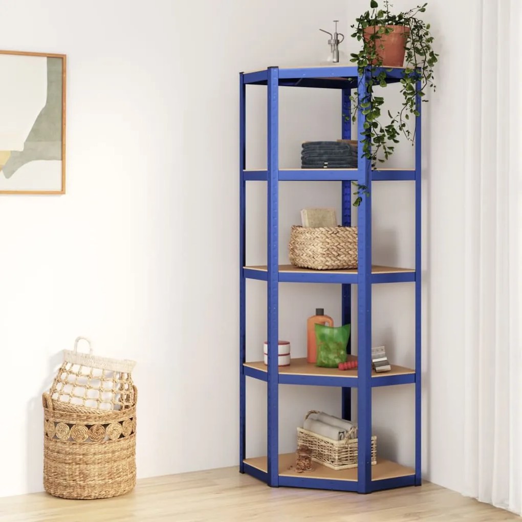 Mensola Angolare 5 Strati Blu İn Acciaio E Legno Multistrato /