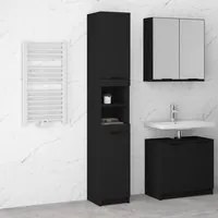 Armadietto da Bagno Nero 32x34x188,5 cm in Legno Multistrato 811323