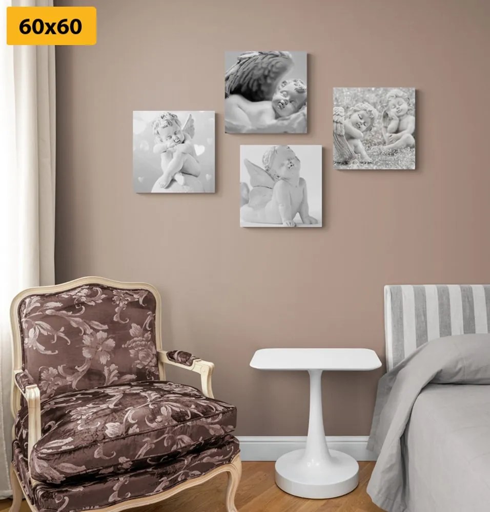 Set di quadri – Armonia degli angeli in bianco e nero