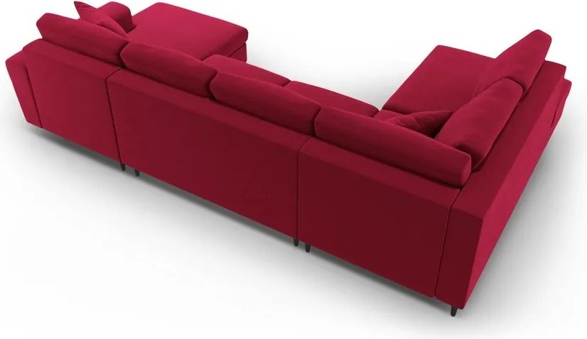 Divano angolare rosso allungabile e con contenitore (con penisola a sinistra/a U) con rivestimento in velluto Kyoto – Cosmopolitan Design
