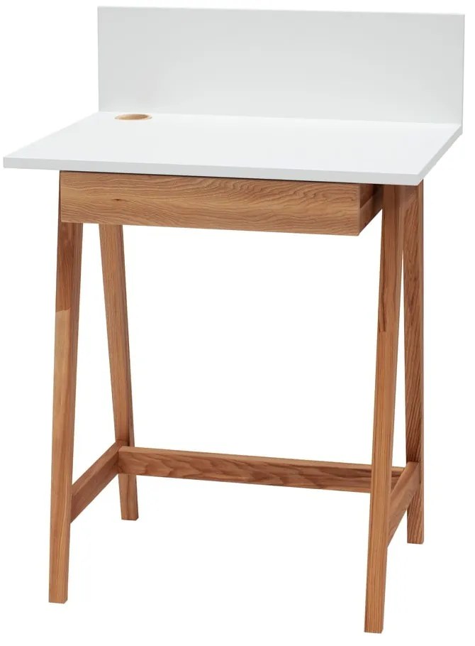 Scrivania bianca con base in frassino Quercia, lunghezza 65 cm Luka - Ragaba