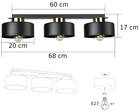Lampada da soffitto IGNIA 3xE27/60W/230V nero/oro
