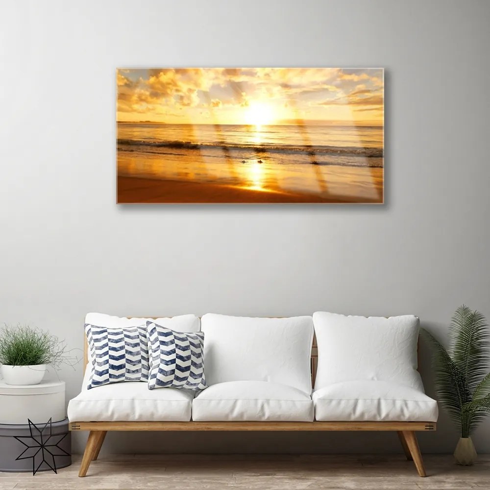 Quadro in vetro Paesaggio del sole del mare 100x50 cm