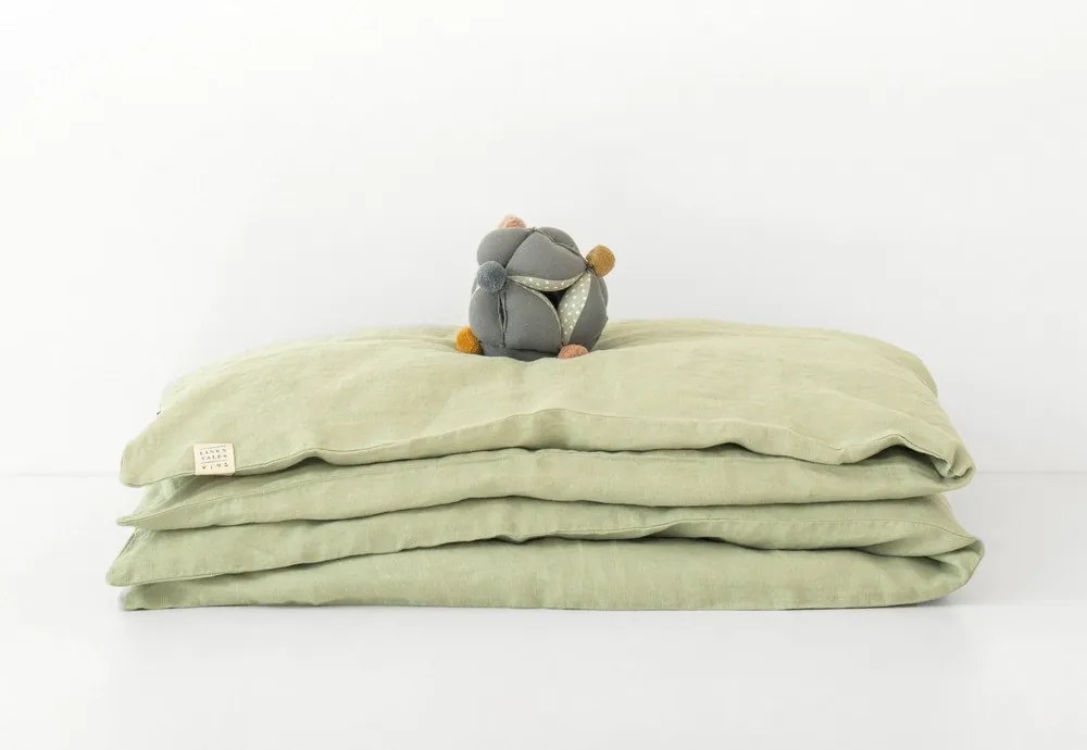 Biancheria da letto per bambini in lino verde Natura, 70 x 100 cm Sage - Linen Tales