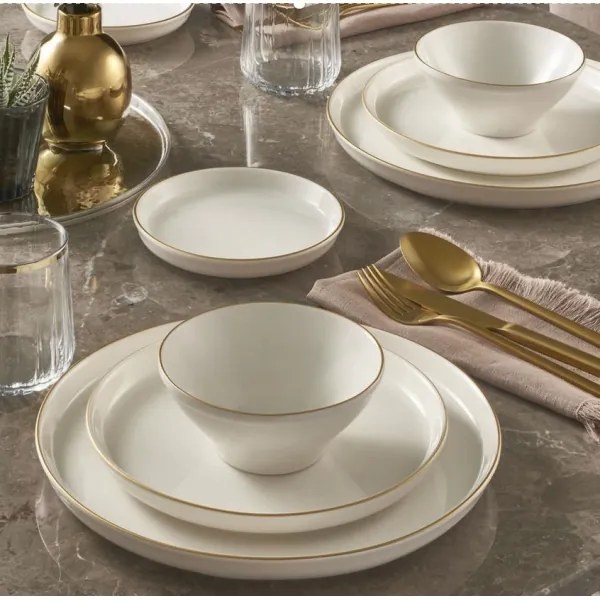 Set da tavola 16 pezzi beige/dorato in porcellana