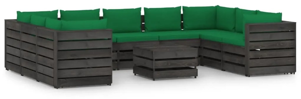 Set Salotto Giardino con Cuscini 10 pz Legno Impregnato Grigio