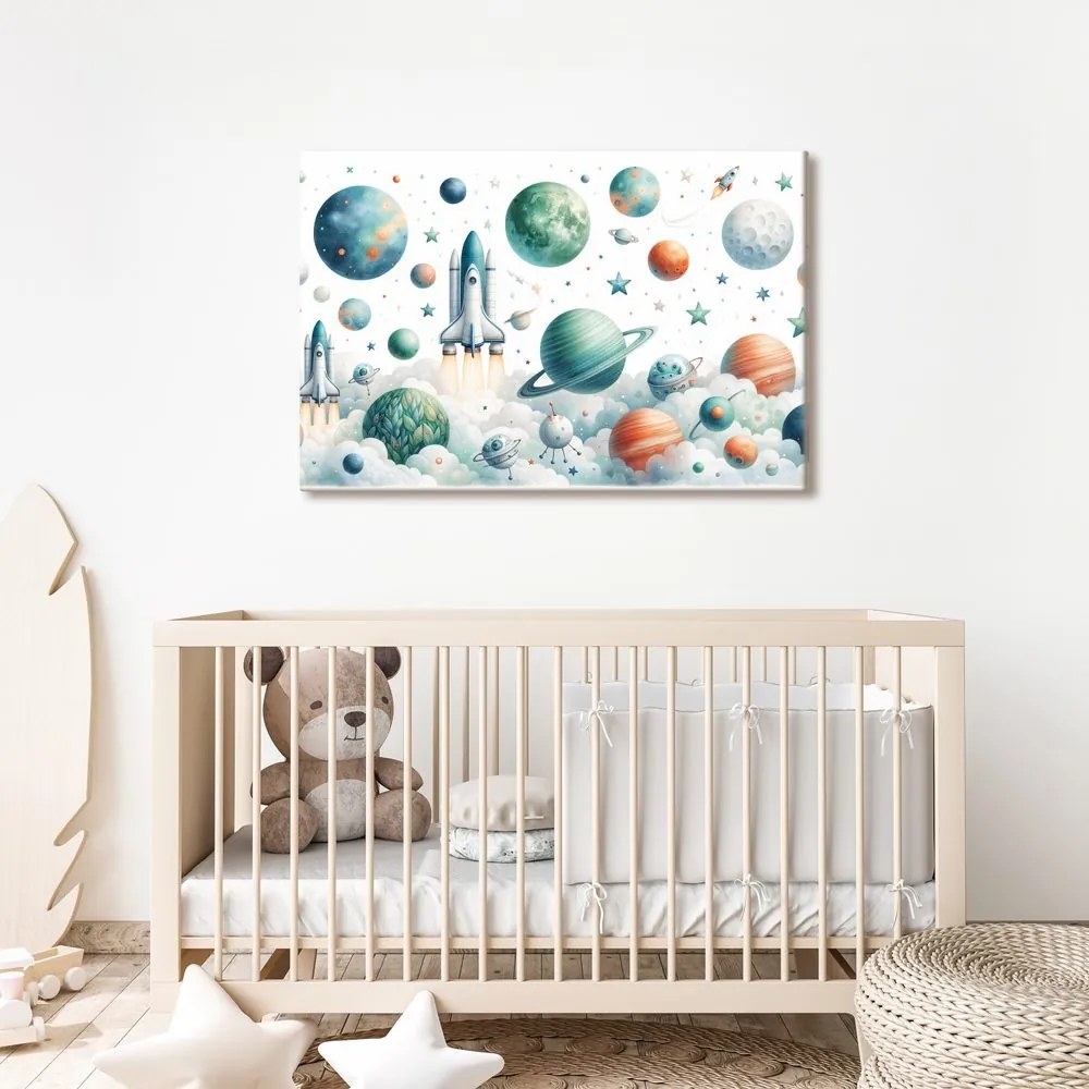 Quadro su tela – Razzo tra i pianeti