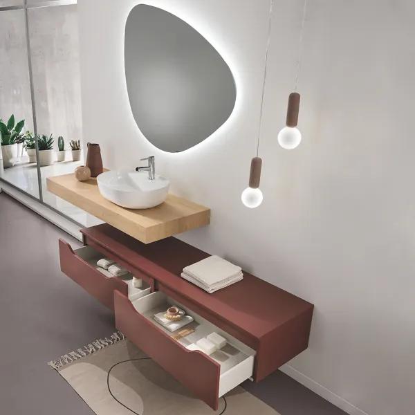 Mobile bagno sospeso MIXI M con doppio modulo top con lavabo e specchio LED
