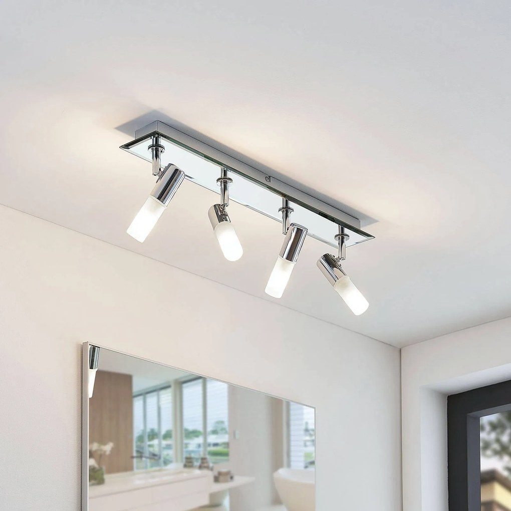 Lindby fatto da bagno Zela, lunghezza 53 cm, cromo, a 4 luci Zela Lindby, dimmerabile, Cromo / Argento, Bagno, Metallo, Moderno, Faretto