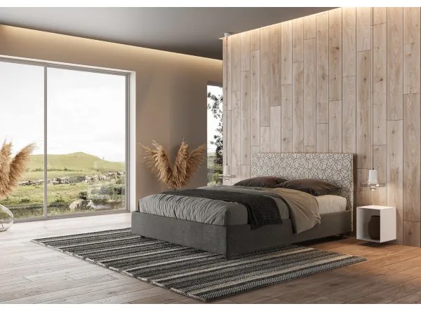 Letto matrimoniale contenitore imbottito 160x190 tessuto Era 2 grigio Arla