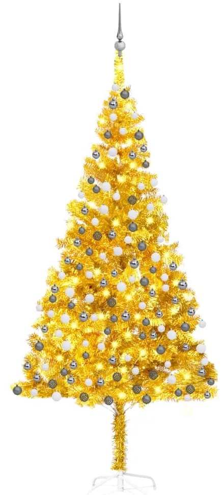 Albero di Natale Preilluminato con Palline Oro in diverse misure PET, Albero di Natale Preilluminato con Palline Oro 210 cm PET