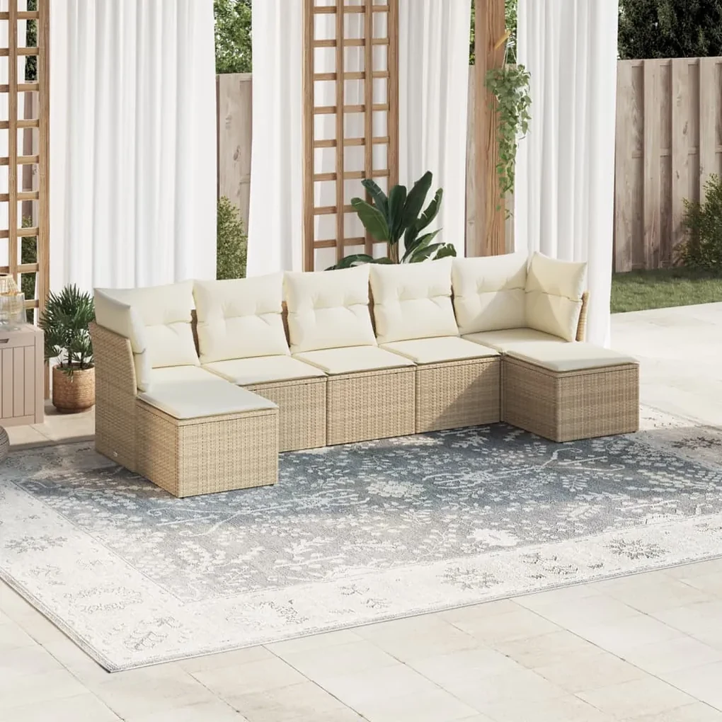 Set divani da giardino 7 pz con cuscini beige in polyrattan