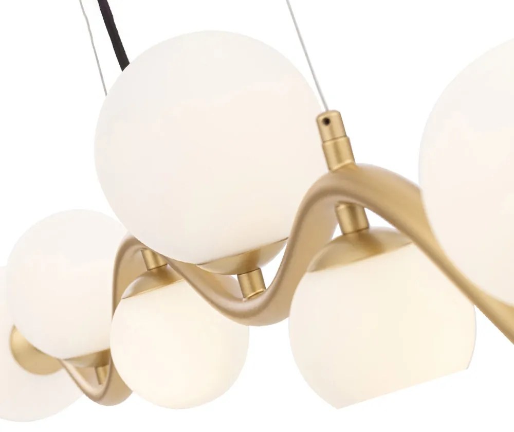 Lampadario Contemporaneo Uva Metallo Oro 7 Luci Diffusori Bianchi