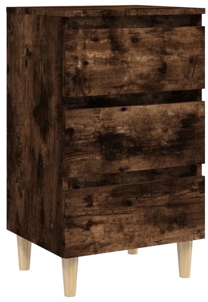 Comodino con gambe in legno massello rovere fumo 40x35x69 cm