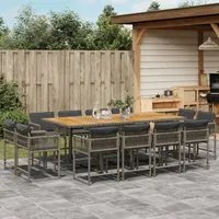 Set da Pranzo da Giardino 13pz con Cuscini Grigio in Polyrattan 3211586