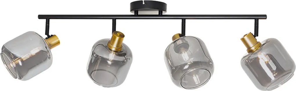 Faretto da soffitto nero con oro e vetro fumé 4 luci - Zuzanna