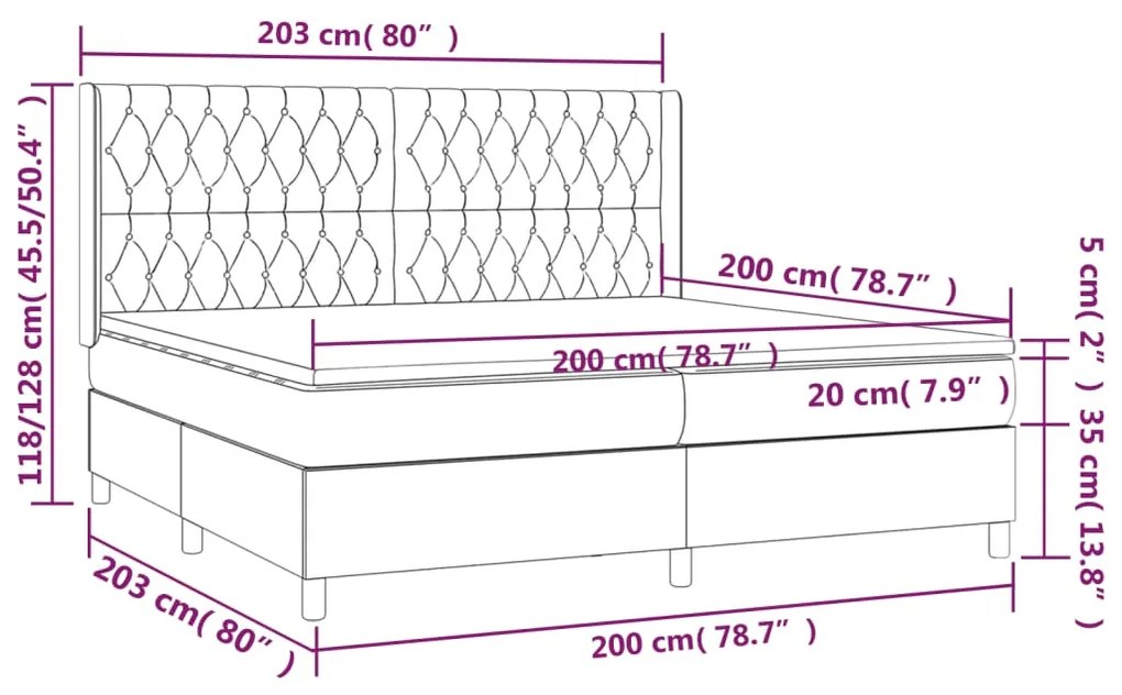 Letto a Molle con Materasso e LED Rosa 200x200 cm in Velluto