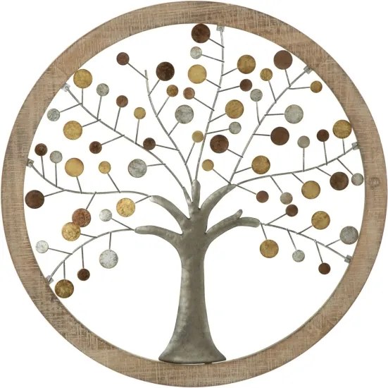 Pannello Decorativo Rotondo Albero Della Vita 61x1,8 Oro E Legno