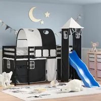 Letto a Soppalco con Torre Bambini Bianco e Nero 90x200cm Pino 3207105