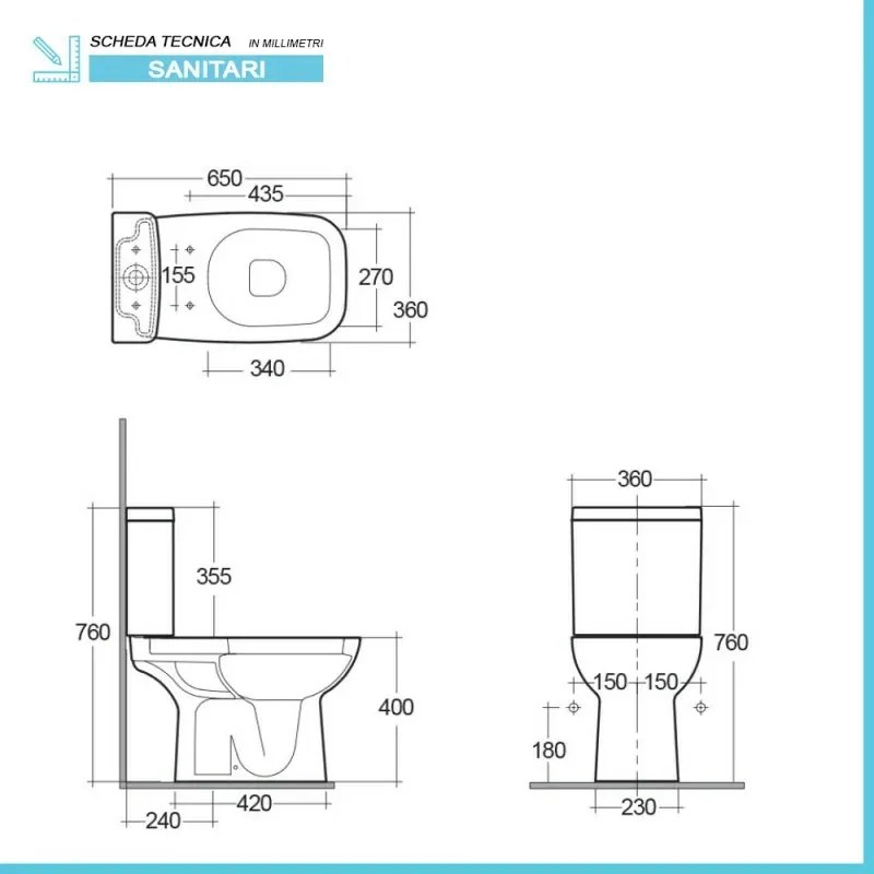Wc monoblocco tradizionale scarico a terra Rak Origin con sedile