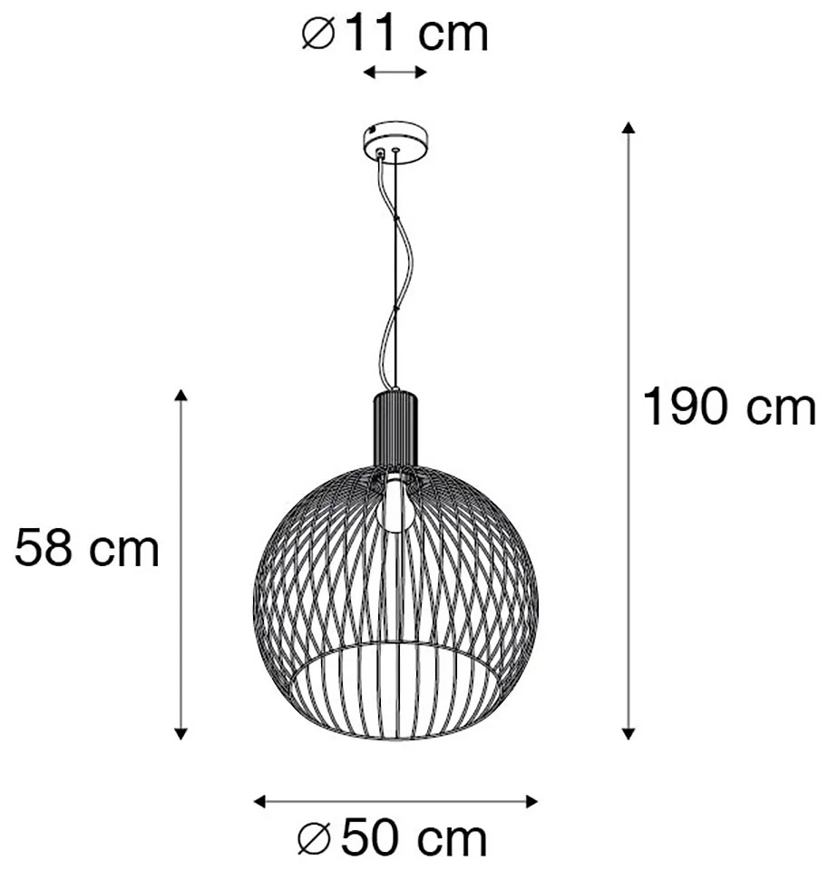 Lampada a sospensione rotonda intelligente nera 50 cm incl. Wifi G95 - Dos