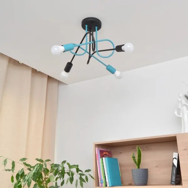 Lampadario a plafone OXFORD 4xE27/15W/230V nero/turchese